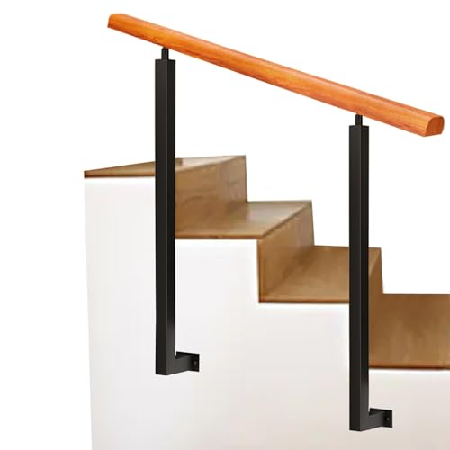 Rampe d'escalier en bois contre les chutes avec kit de poteaux réglables en fer noir