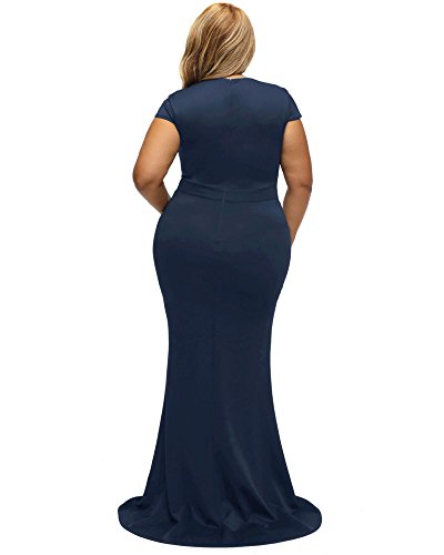LALAGEN Women's Short Sleeve Rhinestone Plus Size Long Cocktail Evening Dress Navy XL - Image 5