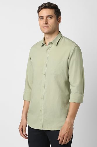 Image of Peter England Men's Solid Linen Blend Shirt Slim Fit| Casual Wear | Full Sleeves