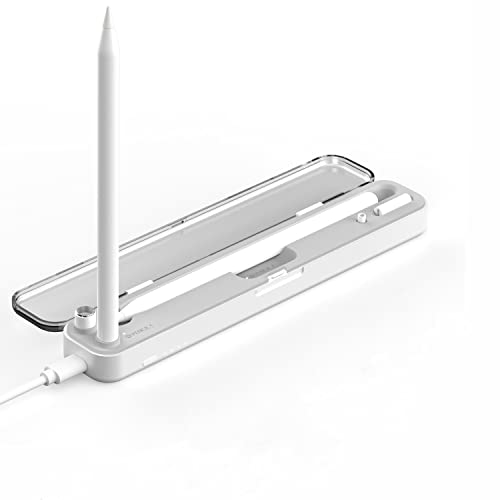 WALCHO Support de Charge Compatible avec Apple Pencil 2e/1ère génération, 570mAh Étui de Chargement magnétique sans Fil pour Apple Pencil, Boîte de Rangement à Coque Rigide (Blanche) Cover