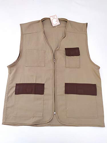 Gilet Uomo Beige Kaki Multitasche, Smanicato in