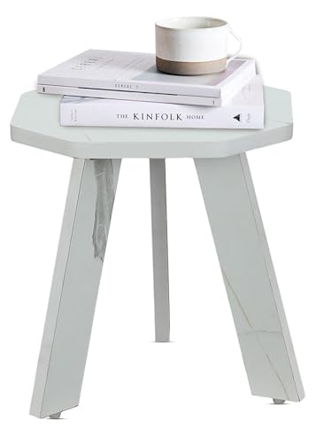 Image of SBF Furniture Mini Hexagonal Side Table, 30cm Matte Finish, Modern Minimalist Design, 3 Angled Legs (White Taj1)