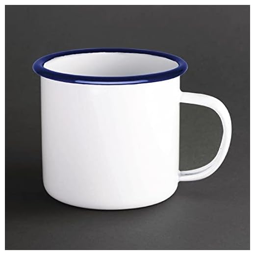 Olympia Emaille-Kaffee-/Teebecher, 350 ml/12,5 oz (6er-Pack), weiß und blau, Trinkbecher-Set aus emailliertem Stahl – ideal für Zuhause, Büro, Camping, Baustelle – gewerbliche / private Nutzung, GM516