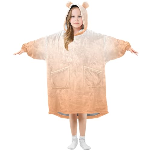 S Husky Gradient Orange Kids Wearable Blanket Hoodie with Pocket and Sleeves for Toddlers, Cute Hoodies Girls Boys