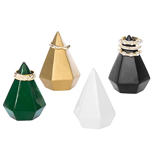 MyGift Modern Cone Shaped Ring Holders, Decorative Multi-Colored Pastel Prism Style Jewelry Display Stands, Set of 4