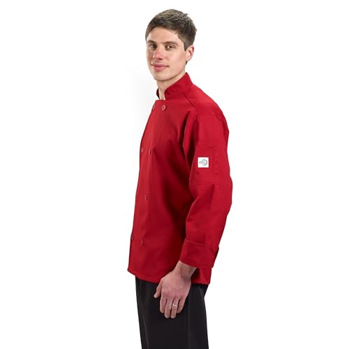 Image of Mercer Culinary M60010RD2X Millennia Unisex Cook Jacket with Traditional Buttons, XX-Large, Red