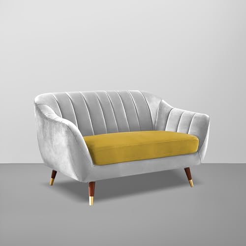 Image of Casaliving Anyse 2 Seater Sofa Set for Living Room (Yellow Grey Fabric) Premium Fabric Sofa