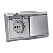 Produktbild Busch-Jaeger Allwetter 44 Set: 2x SCHUKO Unterputz Steckdose mit Klappdeckel 20 EUGK-33-101 + 2-fach Rahmen 2102-33 Alusilber UP IP44