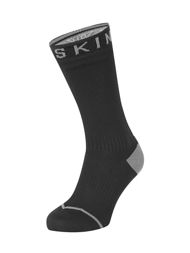SEALSKINZ Calcetines impermeables para todo tipo de clima, con puño hidrotérgico, Unisex, Calcetines, 11100063010130, negro/gris, L