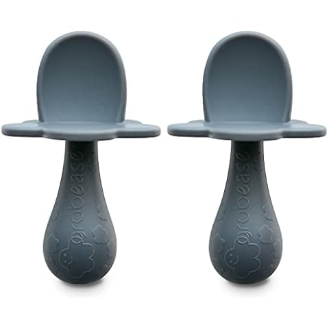 GRABEASE First Stage Silicone Spoon for Babies and Toddlers | Baby Utensils | Great for Baby Led Weaning Baby and Self-Feeding (2 Pack Gray) Cover