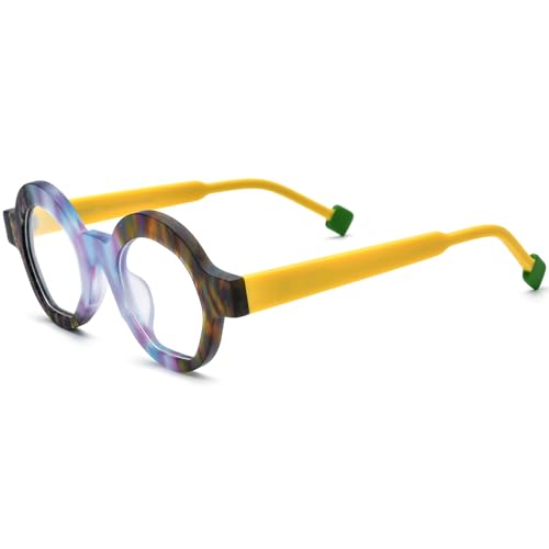 Image of HEPIDEM Multicolor Acetate Glasses Frame Women,Oversize Round Optical Eyeglasses