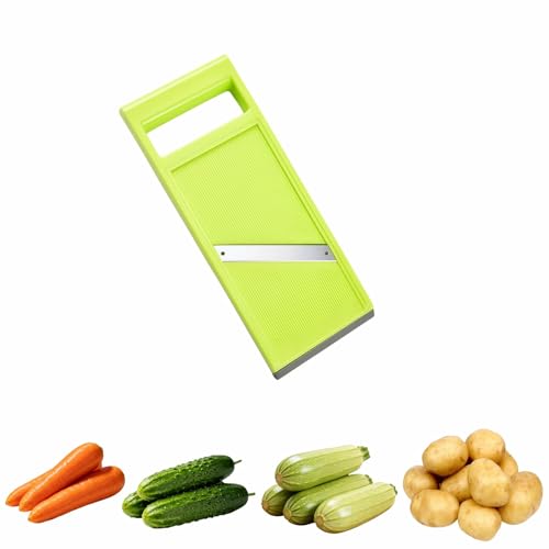 Handheld Potato Slicer & French Fry Cutter - Stainless Steel Vegetable Slicer for Homemade Fries, Carrots, Zucchini - Ergonomic Non-Slip Green Slicer 4.25x10.8in, Easy Clean
