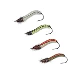 AMZfishing® Messeneuheit 2025 bionische Mehlwurm-Fliegen handgebunden UV aktiv | Scud Fliege | Nymphe | Fliegenfischen Set (Braun)