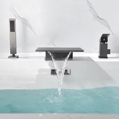 Robinet de bain 3 trous cascade avec douchette mitigeur laiton blanc