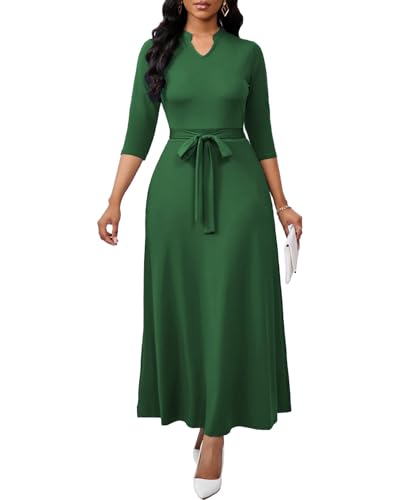 Image of BubFee Maxi Dresses for Women Semi Formal Long Dress 3 /4 Sleeve Casual A-line Church Dresses with Pockets