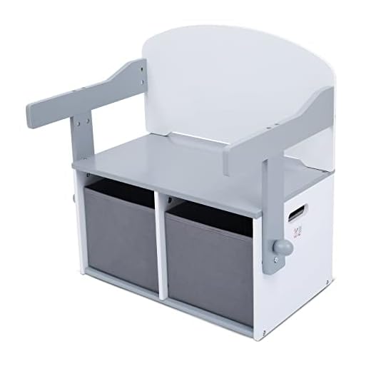 Baby Vivo Multifuncional 3 en 1 Mesa y Banco para Niños de Madera y Cajas de Juguetes - Arcón Infantil De Juguetes para Libros, Juguetes, Ropa y Mucho más - Felix en Gris