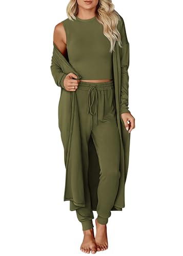 KIRUNDO 3 Piece Lounge Sets for Women Airport Travel Vacation Outfits Spring Cardigan Matching Sleeveless Top Jogger Pants(Black, Large) - view 2