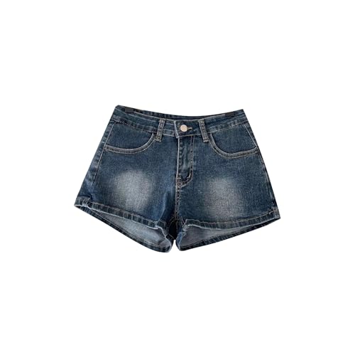 Womens Blue Denim Shorts Slim Fit Elastic Waist Jean Shorts