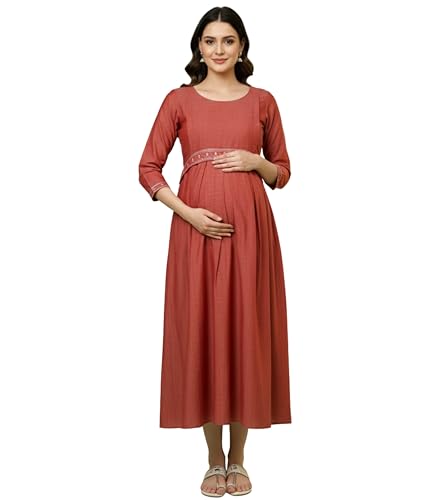 Image of DUMMY SHAPE Pregnancy Dresses for Women Cotton | Floral Anarkali Flare Kurta with Dual Nursing Zippers | Pregnancy & Breastfeeding | Feeding Kurtis | Baby Shower | Gifts for Pregnant Woman
