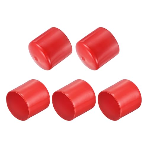 uxcell 5pcs Rubber End Caps 1 15/16"(49mm) ID Vinyl PVC Round Tube Bolt Cap Cover Screw Thread Protectors Red