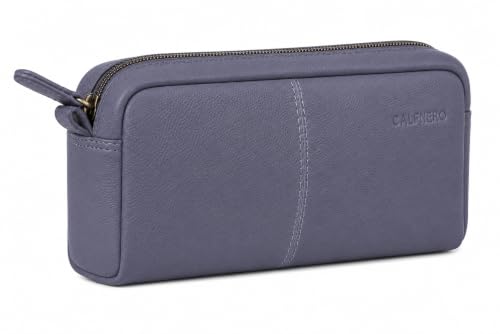 Image of Calfnero Genuine Leather Toiletry Bag for Men & Women | Premium Leather Travel-Pouch | Toiletry Organizer | Cosmetic & Shaving Kit Bag | Unisex Travel Dopp Kit (Navy)