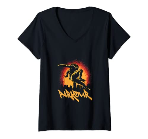 Mujer Parkour Freerunner Calle Urbano Freerunning Deportes extremos Camiseta Cuello V