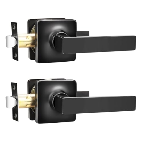 Image of GOBEKOR 2 Pack Interior Door Handles Passage Door Levers for Hallway and Closet Lever Door Handles Keyless Square Door Lock Straight Lever Set