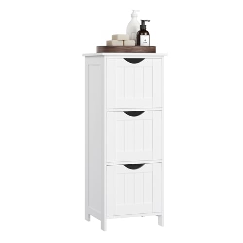 VASAGLE Floor Storage Cabinet, Freestanding Storage Unit with 3 Drawers, 11.8 x 12.6 x 31.9 Inches, for Bathroom, Living Room, Kitchen, Modern Style,
