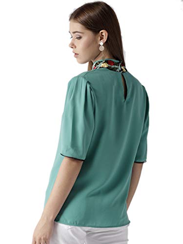 Image of Style Quotient Women Solid Aqua Green Polymoss Embroidered Smart Casual top