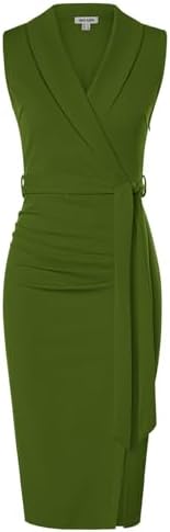 GRACE KARIN Women's Wear to Work Sleeveless Ruched Bodycon Office Pencil Midi Dresses with Belt