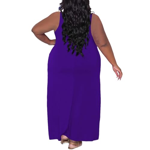 Image of TOPSRANI Womens Plus Size Maxi Dresses for Women Oversize Casual Short Sleeve V Neck Loose Plain Solid Trendy Summer Dress