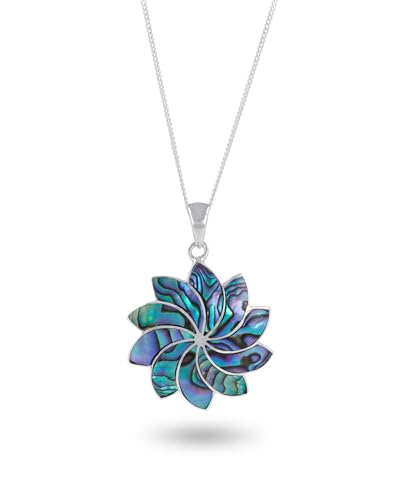Collier femme argent 925 et nacre abalone fleur ajourée Moana