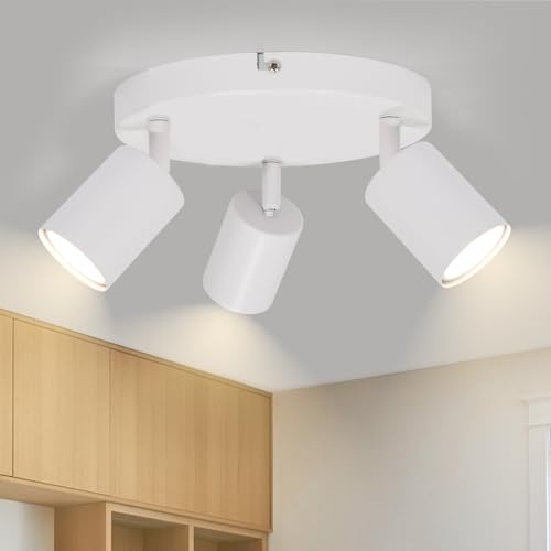 Kambo LED Ceiling Light White Rotatable, 3 Way Spotlights Fitting GU10 Modern Metal Spotlights Round, Wall Lights Indoor for Kitchen Dining Room Bedroom Hallway Max.50W Bulb not Included
