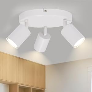 Kambo Weiß Deckenstrahler 3 Flammig LED – GU10 Deckenleuchte Strahler Rund – Deckenlampe 3 Spots Schwenkbar – Modern Strahler Deckenspot Innen – Spotleuchten Metall Küche Max 50W Ohne Glühbirnen