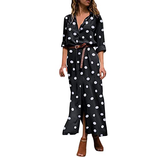 AMDOLE Robe d'été décontractée à pois pour femme, robe longue et fluide avec fente boutonnée,...