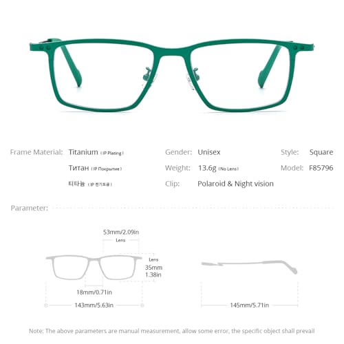 Image of FONEX Pure Titanium Glasses Frame Men Square Magnet Clip On Eyeglasses with Polarized Lens