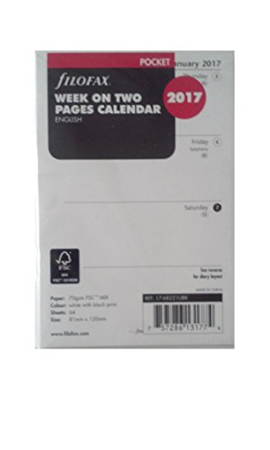 filoFax 68221-OS-2017 for Year 2017 Refill Pocket Week on Two Pages Calendar