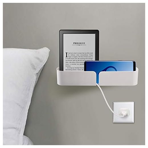 Easy & Eco Life Bedside Bed Organizer Storage Rack Shelf Caddy Self Stick On Wall Mounted Damage Free Installation - Perfect for Phone Charging Bedtime Reading Glass,Remotes Ect