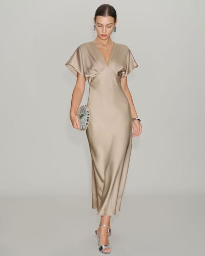 RIHOAS Women Midi Dresses V Neck Ruffled A-Line Dress Elegant Spring Fall Cocktail Dress Acetate Flowy Wedding2