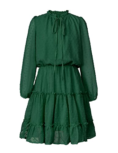 Girls Dresses Size 6 Size 7 Green Dress For Girls Swiss Dot Mesh Long Sleeve Kids Casual Dress Halter Neck Dress Knee Length Flowy Dress Short A-Line Girls Spring Summer Dresses Fancy Dress For Girls #TOP2