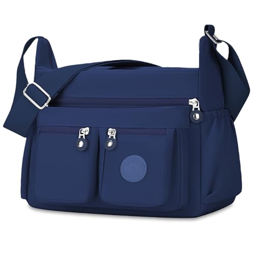 Aucuu Impermeable Nailon Crossbody Bolso, Bolso Bandolera Mujer, Grande Crossbody Bolsos con Correa Ajustable, Múltiples Bolsillo, para Viajar, Escuela, Compras, Trabajo - Azul oscuro