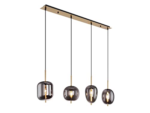 Hängeleuchte NARRI Von Globo – Metall Schwarz Matt & Goldfarben, Mit Dekorstanzungen | 900x150x1200 Mm, Für Bis Zu 4x E27 Fassungen