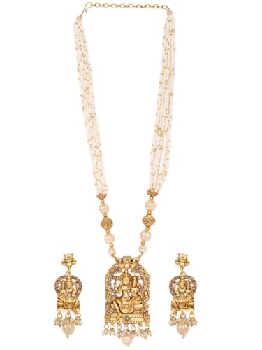 Image of Rubans Long Necklace Set Gold Plated Traditional Stylish Multicolour Jewellery Gift for Women & Girls