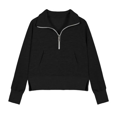Uillui Girls Half Zip Cropped Sweatshirt Trendy Pullover Crop Tops Teen Girls School Preppy Clothes Cute Long Sleeve Sweater2