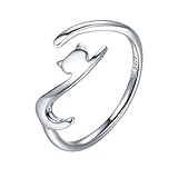  Anello in argento sterling 925 di Qings, Regolabile Aperto Gatto Stile Squillare Gioielleria di moda per Taglie universali regalo per ragazze adolescenti