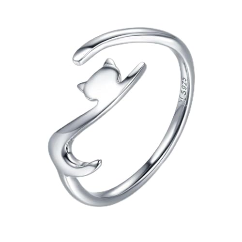 Qings 925 bague en argent sterling, Ajustable Ouvrir Chat Style Bague Bijoux fantaisie pour Tailles...