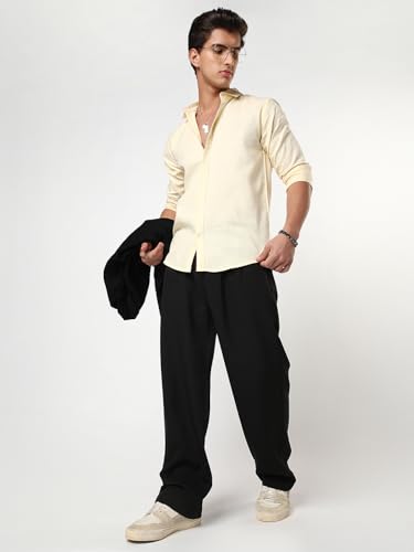 Image of Urbano Fashion Men's Linen Blend Full Sleeve Relaxed Fit Casual Solid Shirt