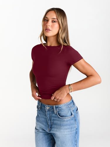 Image of Trendy Queen Womens Boat Neck Tops Short Sleeve Shirts | Compression Basic Tops,Y2K Aesthetic Slim Fit,Professional Business Casual, Polished Teacher Outfits