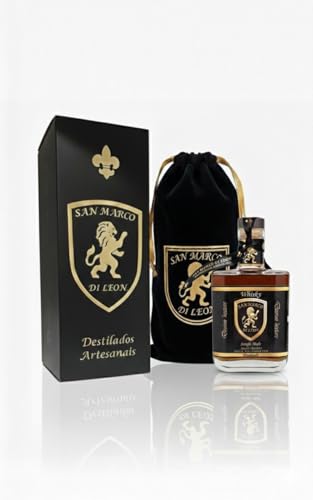 SINGLE MALT WHISKY SAN MARCO DI LEON - ENVELHECIDO 3 ANOS EM BARRIL DE CARVALHO TOSTA MÉDIA - DESTILAÇÃO DUPLA - ARTESANAL - SABOR SUAVE AMADEIRADO COM NOTAS DE AMÊNDOAS, NOZES E MEL - 700 ml 40% vol.