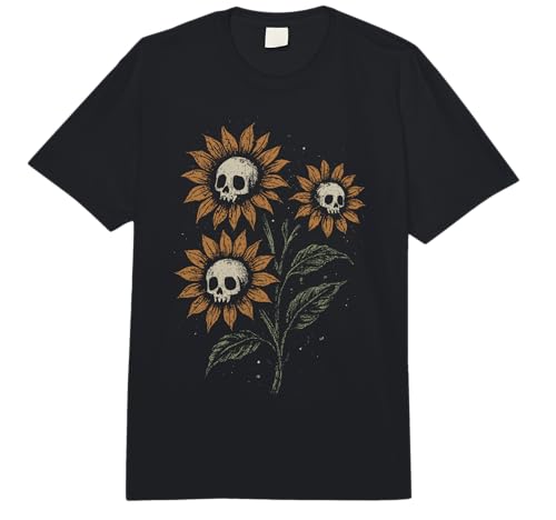 Skull Sunflowers Gothic Goth Creepy Cute Alt Grunge Y2K Comfort Colors Adult Heavyweight T-Shirt